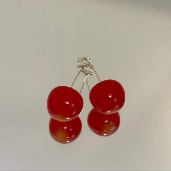 Red Cherry Stem Earrings-Retro - Picture 2 of 5